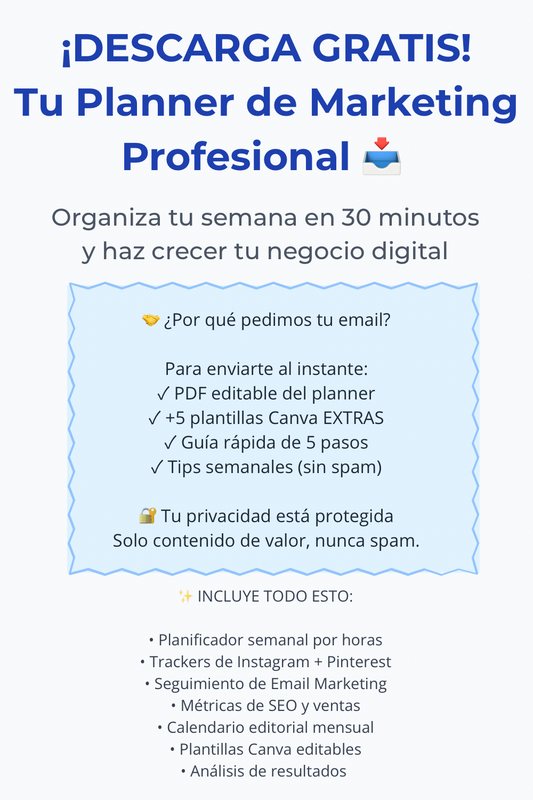 Planner de Marketing Semanal GRATIS | Editable para Instagram, Pinterest, Email y SEO